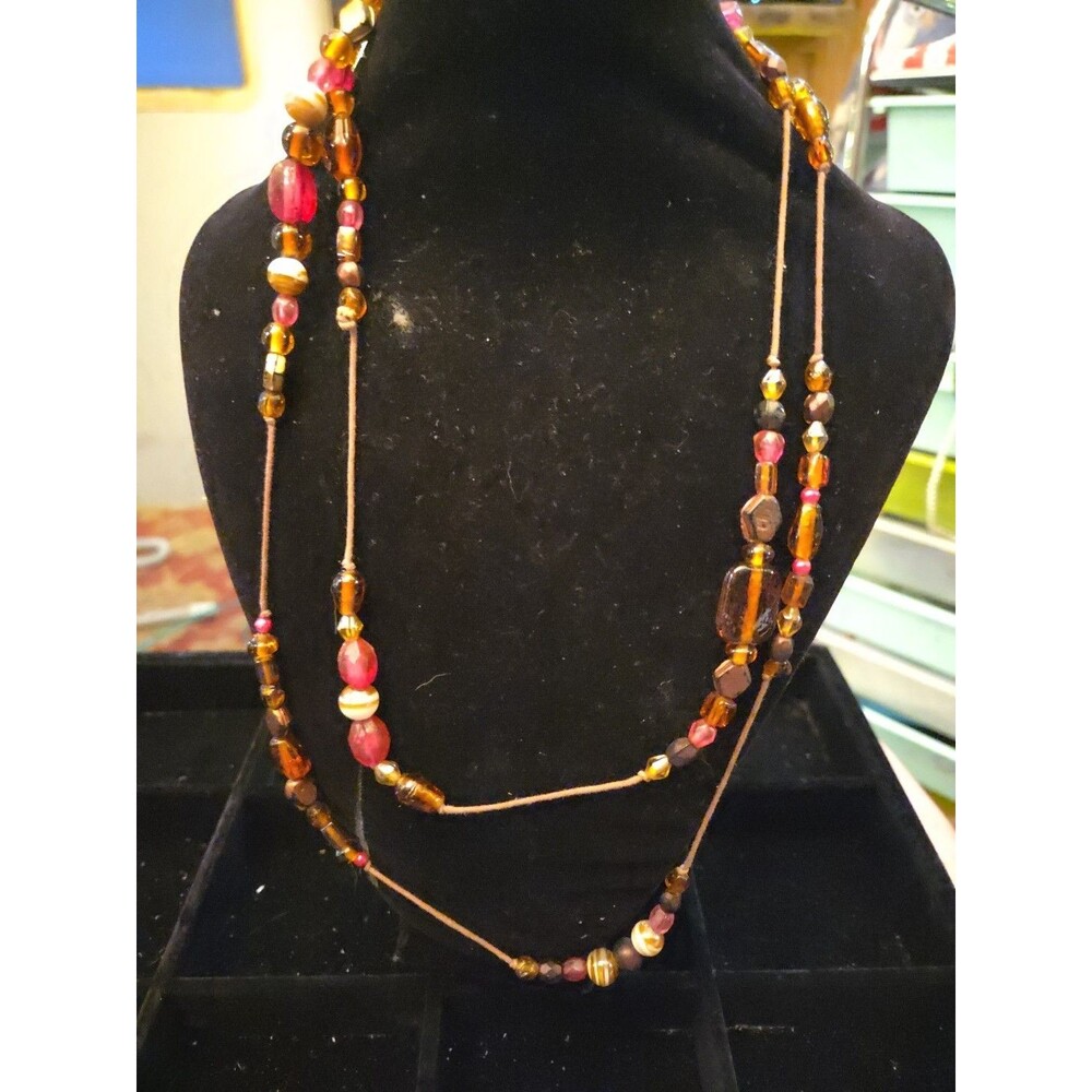 Vintage Beaded Multicolor Earthy Neutral Bohemian 22" Necklace